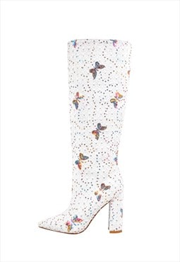 Sequin Butterfly Chunky Heel Boots