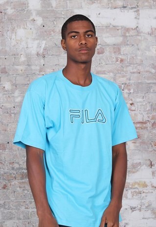 VINTAGE FILA TEXT LOGO T-SHIRT BLUE
