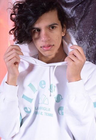 VINTAGE ELLESSE WHITE AND MINT GREEN HOODIE