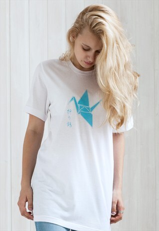 ORIGAMI PAPER CRANE T SHIRT KAWAII JAPANESE KANJI YOGA GYM