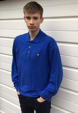 MENS DARK BLUE LYLE & SCOTT LONG SLEEVE POLO SHIRT TOP