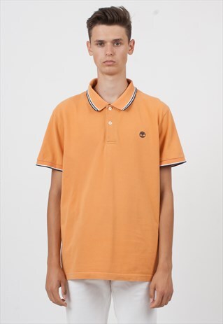 VINTAGE ORANGE TIMBERLAND SHORT SLEEVE POLO SHIRT TOP