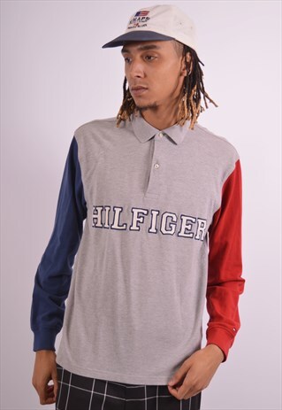 VINTAGE TOMMY HILFIGER POLO SHIRT LONG SLEEVE MULTI