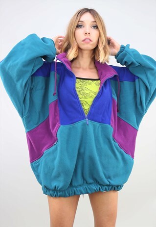 VINTAGE OVERSIZED 1/4 ZIP MULTICOLOUR FESTIVAL FLEECE
