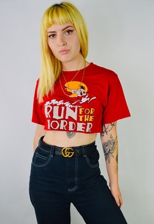 VINTAGE RUN FOR THE BORDER GRAPHIC CROPPED T-SHIRT