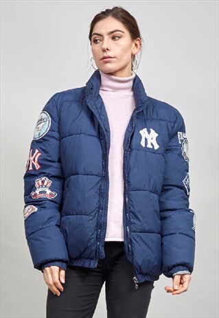 jackets asos marketplace badged puffer yankees navy jacket retro official york coats