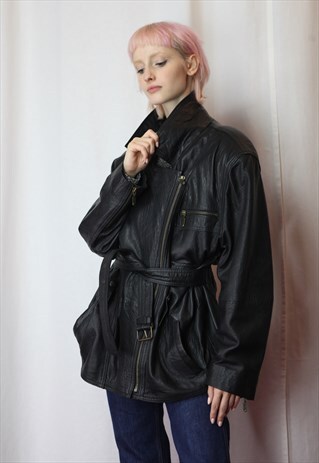VINTAGE 90'S LEATHER BIKER JACKET IN BLACK