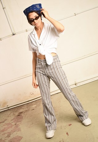 VINTAGE 90S STRIPED HIGHWAISTED FLARED DENIM-LIKE JEANS