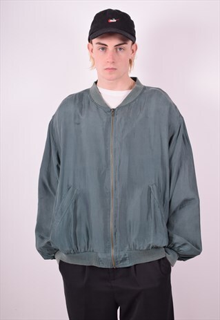 MENS VINTAGE SILK BOMBER JACKET XL GREEN 90S