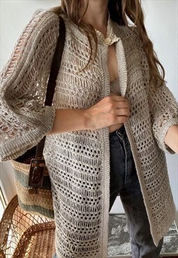 Vintage 80s Sheer textured Boheme knitted open front blouse