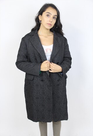 VINTAGE 90S 'S MAX MARA BLACK EMBROIDERED PATTERNED COAT