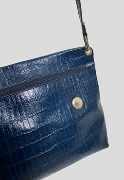 70's Blue Leather Snake Effect Vintage Ladies Bag