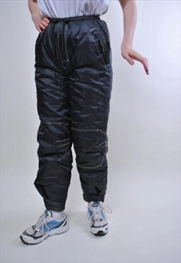 Vintage women black skiing pants, retro snow trousers 