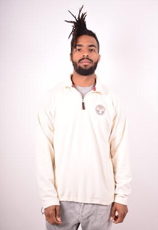 NAPAPIJRI MENS VINTAGE FLEECE JUMPER LARGE WHITE 90S