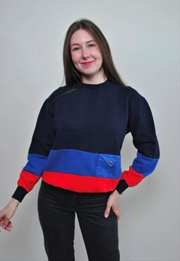 Vintage striped sweatshirt, 90s cute pocket sweatshirt