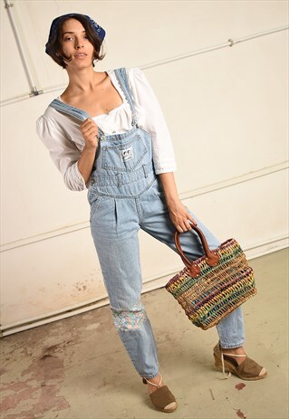 VINTAGE 80S PARIS CHIC OVERALLS DUNGAREES IN BLUE DENIM
