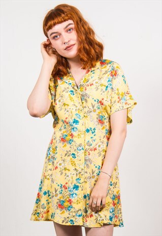 VINTAGE 90'S YELLOW FLORAL PATTERN DRESS