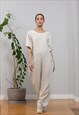 BEIGE LINEN LOOSE FIT JUMPSUIT WITH POCKETS