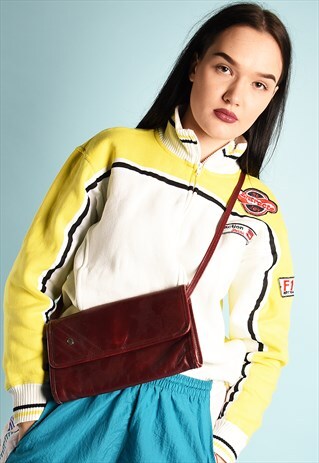70'S RETRO FAUX LEATHER BURGUNDY PETITE SHOULDER CLUTCH BAG