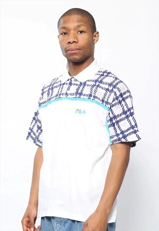VINTAGE FILA PATTERN LOGO POLO SHIRT WHITE