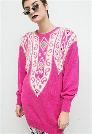 VINTAGE SWEATER KNITWEAR PINK WHITE PEARL DROP DETAIL 90S