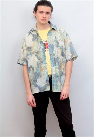 1980'S VINTAGE PASTEL ABSTRACT PRINT SHIRT IN MULTICOLOUR