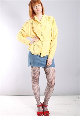 VINTAGE 80S YELLOW PLEAT FITTED BLOUSE