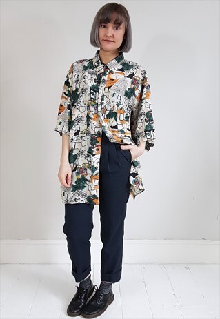 VINTAGE 90'S SILK ABSTRACT SHORT SLEEVE SHIRT