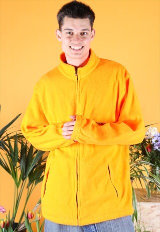 VINTAGE FLEECE JACKET NEON ORANGE EMBROIDERY LOGO ZIP