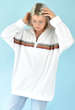 G&G UNISEX WHITE 1/4 ZIP VINTAGE RIBBON SWEAT