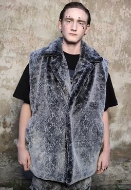 Snake fleece vest jacket handmade python gilet bomber grey