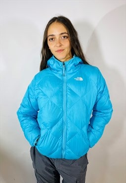 Vintage Size Small North Face Reversible Puffer Coat In Blue