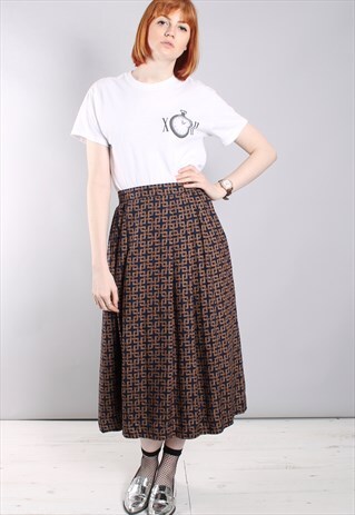 VINTAGE 80S GEOMETRIC PATTERNED PLEATED MIDI SKIRT