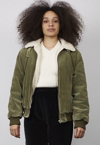 VINTAGE 70S CORDUROY KHAKI/WHITE SHEARLING JACKET