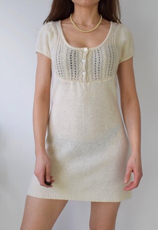VINTAGE 90S SOFT LAMBSWOOL BLEND KNIT PUFF SLEEVE MINI