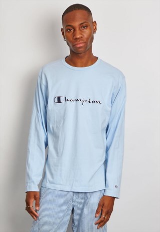 VINTAGE 90'S CHAMPION LIGHT BLUE LONG SLEEVE T-SHIRT