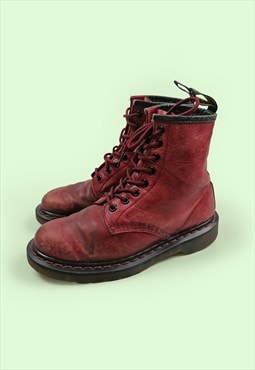 DR MARTENS 1460 Vintage Grunge Leather Boots Burgundy