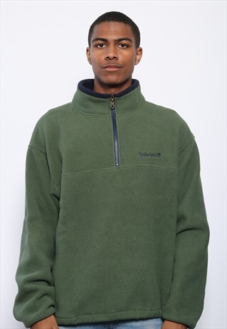 VINTAGE TIMBERLAND LOGO 1/4 ZIP FLEECE GREEN