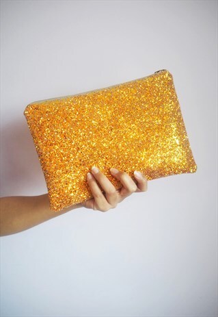 BURNT ORANGE GLITTER CLUTCH BAG