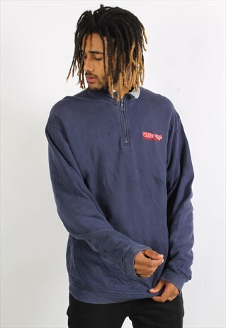VINTAGE 90'S OVERSIZE 1/4 ZIP BASICS SWEATSHIRT BLUE
