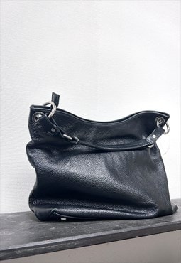 Y2k Real Leather Black Minimal Tote Bag / Purse 