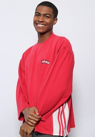 VINTAGE ADIDAS 3 STRIPE LOGO OVERSIZED SWEATSHIRT RED
