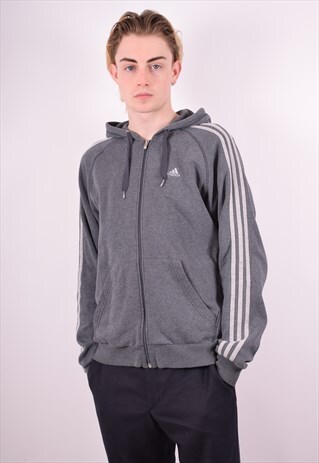 ADIDAS MENS VINTAGE HOODIE JACKET MEDIUM GREY 90S