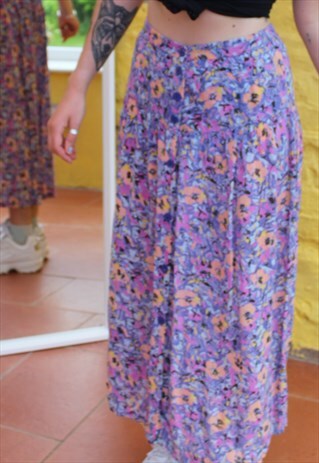VINTAGE 80'S PASTEL FLORAL PATTERN SKIRT SIZE 8 10