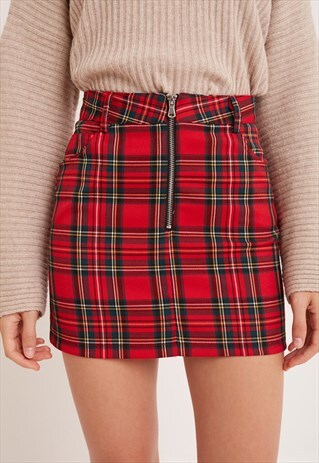 TARTAN ZIP SKIRT - RED