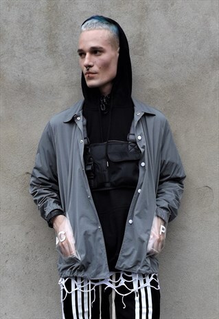 OVERSIZE DROP SHOULDER CLEAR PLASTIC SHIRT WINDBREAKER TOP