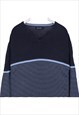 VINTAGE 90'S NAUTICA JUMPER / SWEATER KNITTED V NECK NAVY