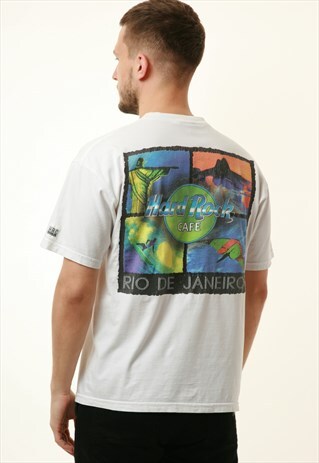 90S VINTAGE HARD ROCK CAFE RIO GRAPHIC COTTON T-SHIRT 16246