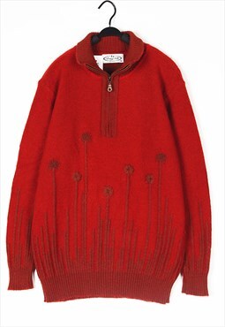 Red Half Zip Patterned wool knitwear jumper knit 