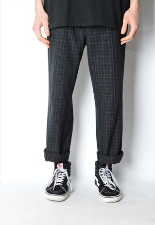 VINTAGE 90S UNISEX DARK GREEN CHECK PANTS
